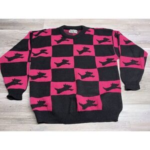 Vintage 80s NO WAY Novelty Dog Checkered Pattern Acrylic Sweater‎